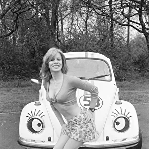 Reveille model Malou Cartwright seen here posing with a Volkswagen Beetle in the guise of