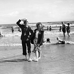 Rhondda miners on holiday in Barry Island, Vale of Glamorgan, Wales. 5th August 1951