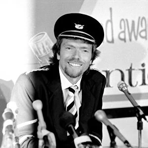Richard Branson at a press conference before the inaugural flight of his Virgin Atlantic