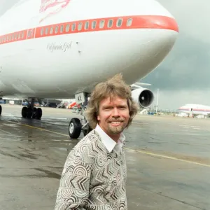 Richard Branson seen here on the apron at Heathrow to welcome the first Virgin airways Richard Branson seen here on the apron at Heathrow to welcome the first Virgin airways