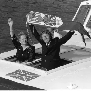 Richard Branson with Margaret Thatcher on Virgin Atlantic Challenger II Print 1986 Richard Branson with Margaret Thatcher on Virgin Atlantic Challenger II Print 1986