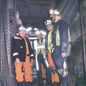 Richard Budge (centre) in the cage at Ellington Colliery
