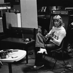 Rick Parfitt, lead guitar in the rock group Status Quo, rehearses in the studio Rick Parfitt, lead guitar in the rock group Status Quo, rehearses in the studio