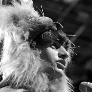 Ringo Starr from The Beatles rehearsing for the filming of