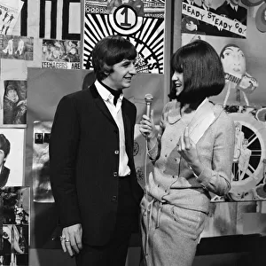 Ringo Starr interviewed by hostess Cathy McGowan on the set of TV show "Ready