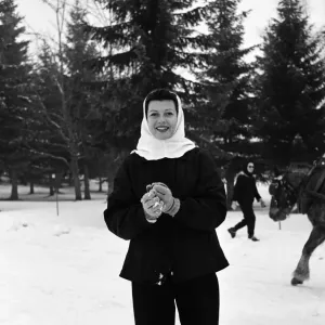 Rita Hayworth on Holiday at Megeve with Daughters Print 1956