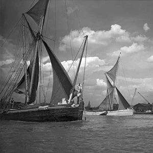 River Thames Scenes 1946 Foreground - Thames barges