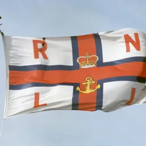 RNLI flag at Barry Dock Lifeboat station. Circa 1990s RNLI flag at Barry Dock Lifeboat station. Circa 1990s