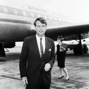 Robert Kennedy at London airport after he flew in from New York. 2nd June 1966 Robert Kennedy at London airport after he flew in from New York. 2nd June 1966