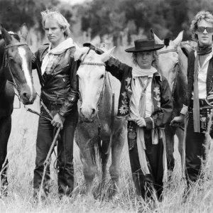 The rock group The Police pictured horse riding while on tour in South America