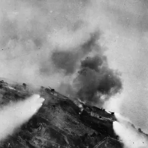 Rockets from South African Air Force Beaufighters of the Balkan Air Force streaking Rockets from South African Air Force Beaufighters of the Balkan Air Force streaking