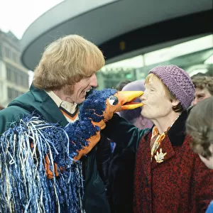 Rod Hull and his feathered puppet emu seen here terrorising the shoppers in Glasgow