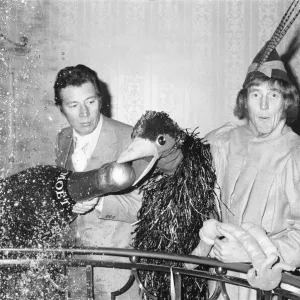 Rod Hulll and Emu greets Max Bygraves to the new Cinderella