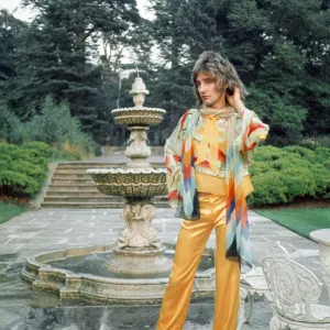 Rod Stewart in the garden of his home at Windsor, Berkshire. 15th August 1973 Rod Stewart in the garden of his home at Windsor, Berkshire. 15th August 1973