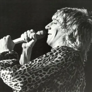 Rod Stewart performing on stage during a concert at the NEC. 17th December, 1978 Rod Stewart performing on stage during a concert at the NEC. 17th December, 1978