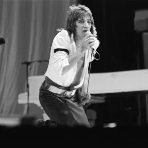 Rod Stewart performing on stage in Helsinki, Finland, during his European Tour 1976 Rod Stewart performing on stage in Helsinki, Finland, during his European Tour 1976