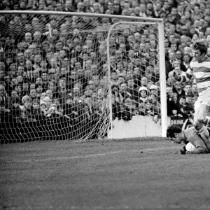 Rodney Marsh, No. 10 of Q. P. R. trys once again to score but he is stopped by Peter