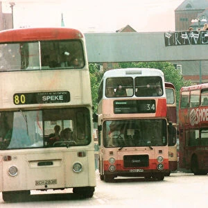 Roe Street, Liverpool, L1, Merseyside. England. Buses at Roe Street