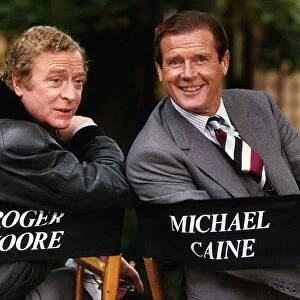 Roger Moore and Michael Caine on stage set - October 1989 On the filmset of
