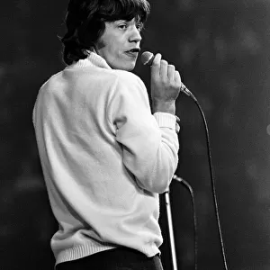 Rolling Stones lead singer Mick Jagger performing on stage at the New Musical Express