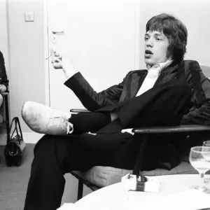 The Rolling Stones. Mick Jagger talks with the Press during a break in rehearsals