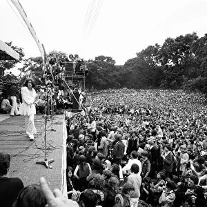 Rolling Stones performing at the free concert in Hyde Park. Mick Jagger on stage