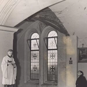 A Roman Catholic church damaged by enemy action during an air raid on the North East of