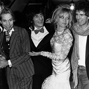 Ronnie Wood on his wedding day to Jo Howard 1985 with Rolling Stones fellow