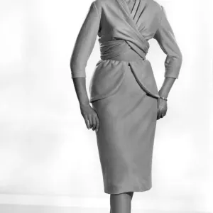Rosemary Hewart modelling wrap over dress. November 1959 P006979