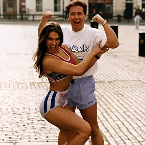Ross King TV Presenter showing his muscles to Jet ( Gladiators )