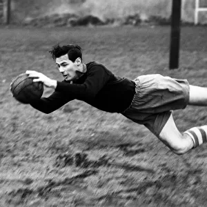 Roy Bailey, the goalkeeper for Ipswich, during a training session. January 1958 P012506