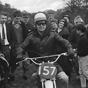 Roy Orbison America singer riding on a scramble bike March 1966 at Hawkstone Park