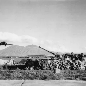 Print of a Douglas DC-3 Dakota taking off near Naples Print of a Douglas DC-3 Dakota taking off near Naples