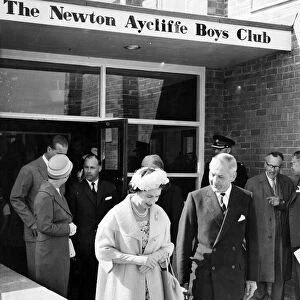The Royal couple leaving Newton Aycliffe Boys Club. The Queen talks to Mr F