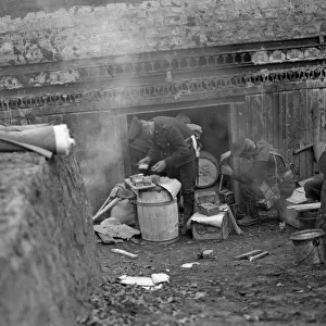 Royal Marines preparing a meal of Bully Beef at the earthwork defences
