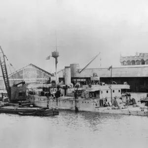 One of the Royal Navy Humber class river monitors seen here tied up to the quayside in One of the Royal Navy Humber class river monitors seen here tied up to the quayside in