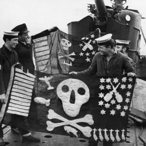 Print of HMS Torbay submarine returning to Portsmouth, England