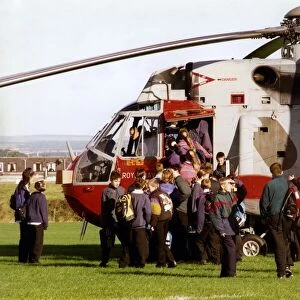 A Royal Navy Westland Sea King helicopter which landed at Kenton School so the crew could