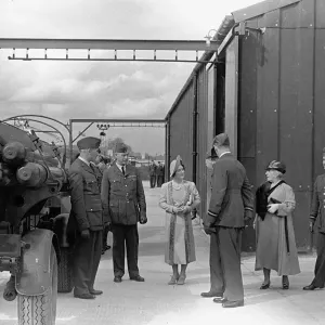 Royal Party at Hook, Queen Mother at Balloon Barage, Esher A. R. P. April 1939. L116 Royal Party at Hook, Queen Mother at Balloon Barage, Esher A. R. P. April 1939. L116