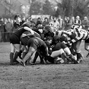 Rugby: The rugby union match. Saracens vs. Cardiff. February 1975 75-01042-002