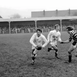 Rugby Union: Gloucester v. Somerset. January 1972. Gloucester forward attempts to run in Rugby Union: Gloucester v. Somerset. January 1972. Gloucester forward attempts to run in