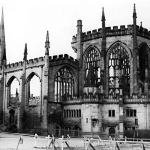 The ruins of Coventry Cathedral, also known as St Michaels Cathedral, West Midlands