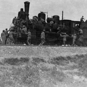 Russian Army Sappers on a Locomotive Print, Circa 1915