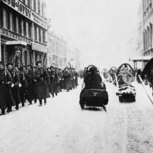 Russian Infantry warmly clad and well equipped seen here setting out for the front to Russian Infantry warmly clad and well equipped seen here setting out for the front to