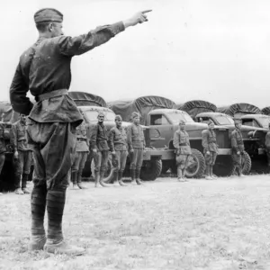 Russian Officer Takes Control of Allied Supplies, June 1942 Print Russian Officer Takes Control of Allied Supplies, June 1942 Print