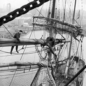 Sailing boat in a British Port during World War Two. 9th February 1940