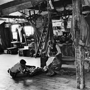 Sailmaker and Apprentice in Work Room Print, Rye Circa 1910 Sailmaker and Apprentice in Work Room Print, Rye Circa 1910