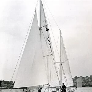 Sailor Robin Knox Johnston in his Suhaili boat before his departure for the 1968-69