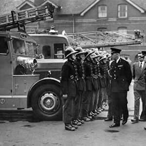 Salford Fire Brigade. Mr Charles inspecting the salford fire brigade. June 1954
