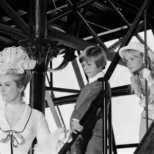 Sally Ann Howes with Adrian Hall and Heather Ripley filming a scene for Chitty Chitty Sally Ann Howes with Adrian Hall and Heather Ripley filming a scene for Chitty Chitty